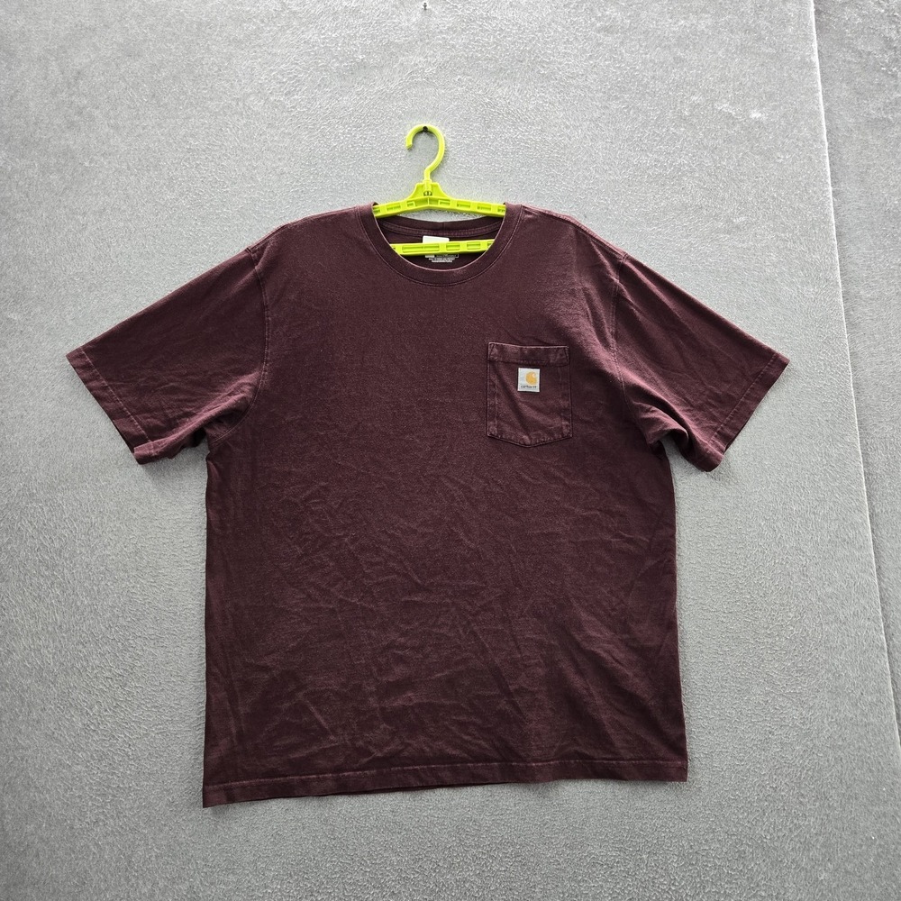 Carhartt Men Shirt XL Maroon K87 Pocket T-Shirt Logo Loose Short Sleeve